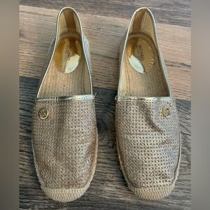 Michael Kors Kendrick Slip On Pixie Fine Perforated Espadrille Flat Gold Size 8‎